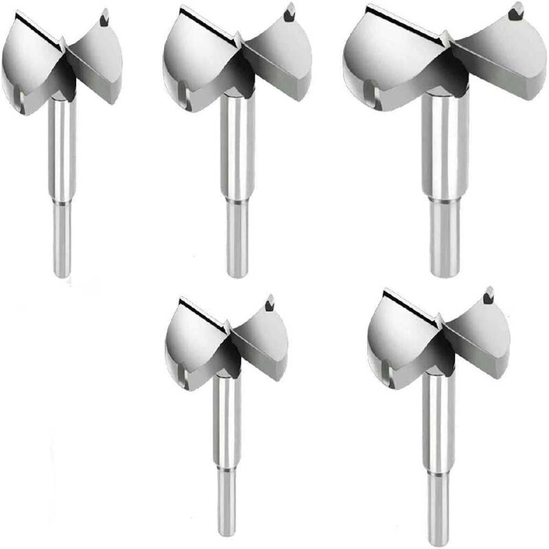 Sunxury - 5pcs Meche a Bois, Diametre 35/40/45/50/60mm, Foret Fraise Carbure Pour Faconner Trou Travail du Bois, L'installation de Portes Sphériques