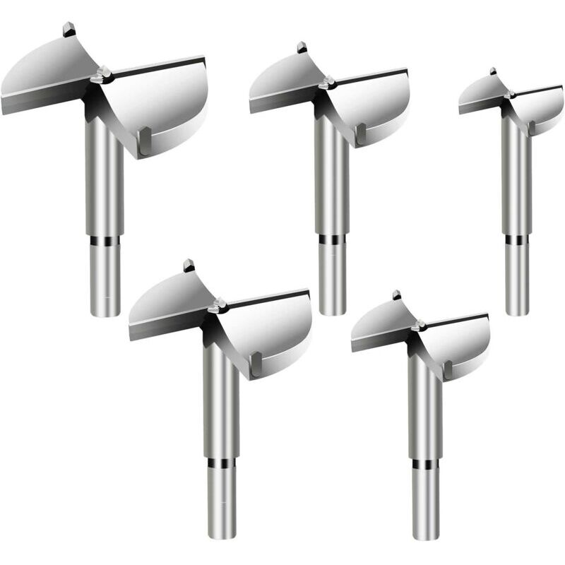 Forehill - 5pcs Meche a Bois Forstner, Diametre 35/40/45/50/60mm, Foret Fraise Carbure Pour Faconner Trou Travail du Bois, L'installation de Portes