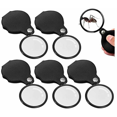 5Pcs Mini Loupe de lecture Loupe de poche x10 Loupe de poche pliable Poignée en caoutchouc souple antidérapante pour les livres de science, les journaux, la lecture, les insectes.