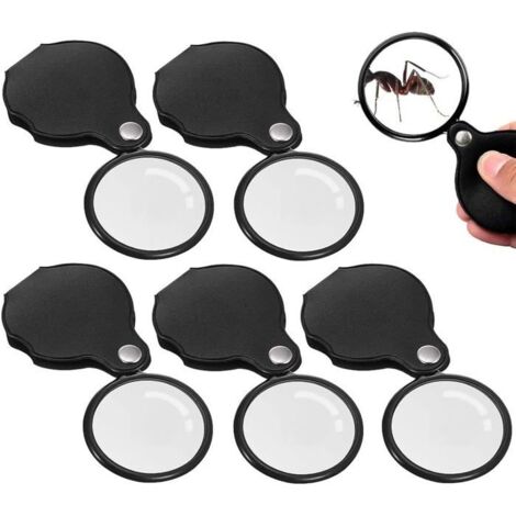 5Pcs Mini loupe de Lecture Loupe de Poche x10 Loupe de poche Pliable Poignée en Caoutchouc Souple Antidérapante pour Livres