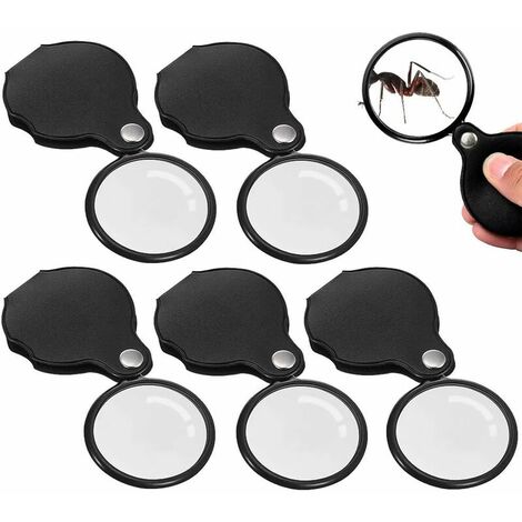 5Pcs Mini loupe de Lecture Loupe de Poche x10 Loupe de poche Pliable Poignée en Caoutchouc Souple Antidérapante pour Livres Scientifiques,Journaux,Lecture,Insectes