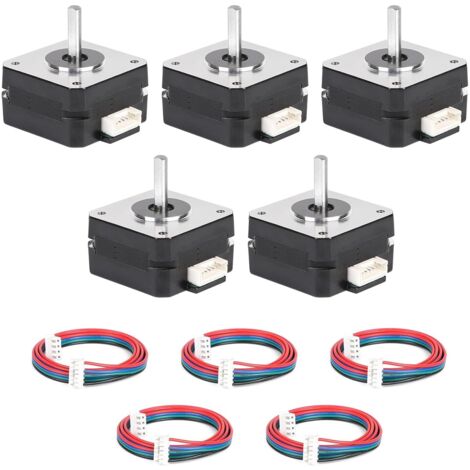5pcs Moteur Pas à Pas Nema 17 42x23mm, 16Ncm 1,8° Par Tour, 3,6 V/1A, 2 Phases 4 Fils avec 1m Câble pour Imprimante 3D, Fraiseuse CNC, Bras Robotiques, Graveurs Laser