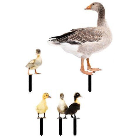 5pcs Piquets Décoratifs Canard 3D pour Jardin, Panneaux Acrylique Sculpture Extérieur, Décoration Cour et Pelouse, Ornement Oiseau Métal