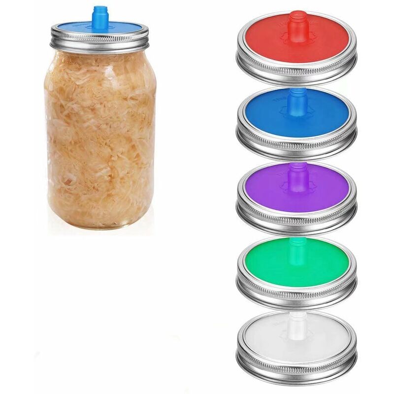 5Pcs Pot Mason Couvercle, Silicone Couvercles Fermentation sas sans Eau Couvercle Germination