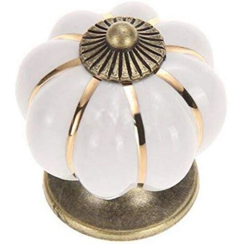 Serbia – Lot de 5 boutons de meuble en céramique forme citrouille – Décoration pour tiroirs et armoires – Finition blanche élégante