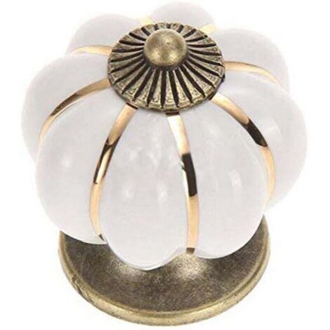 5pcs Potiron Poignée Bouton Armoire Meubles Bouton poignée Porte Meubles Boutons Céramique Porcelaine Fleur Meuble blanc
