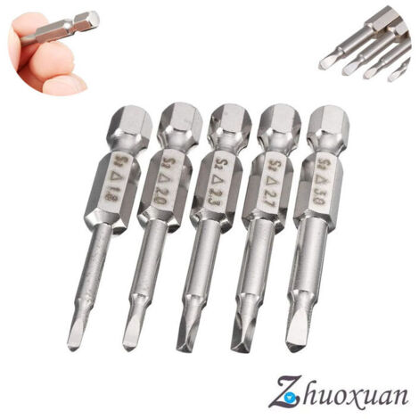 5Pcs Queue Hex Embouts de Tournevis Électriques à Tête Triangulaire Bits Set 50mm Embouts de Vissage Magnétique de Tige Hexagonale 6,35mm en Acier S2 à Pointe Triangle 1,8/ 2,0/ 2,3/ 2,7/ 3,0mm