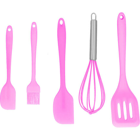 5Pcs/Set Silicone Spatula DIY Kitchen Utensil Baking Tool Cake Decoration for Home BakeryPink