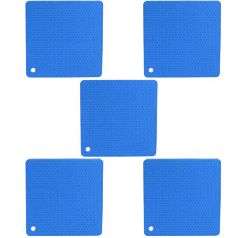 5pcs Silicone Pot Holders Mat Heat Resistant Anti Slip Square Honeycomb Trivet Mat Hot Pads for Kitchen Counter Blue