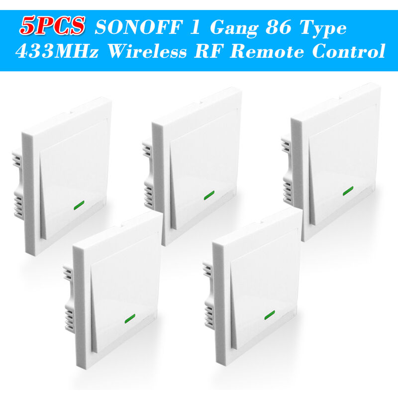 

5PCS pulsador de pared de luz interruptor remoto Interruptor de Control 1 cuadrilla 86 Tipo de encendido / apagado del panel 433MHz rf transmisor