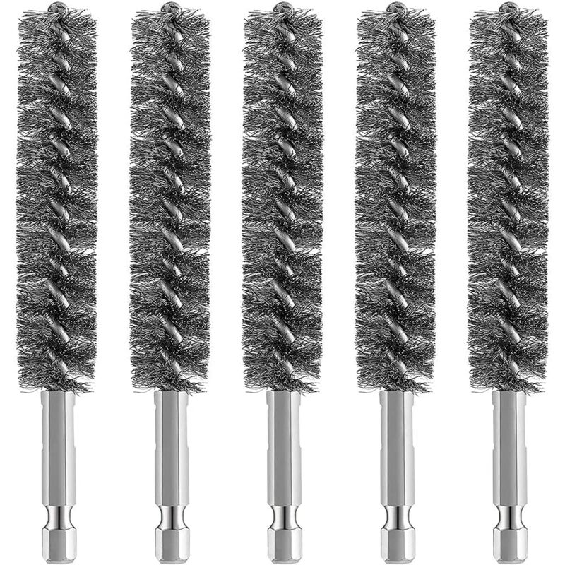 Pack of 5 stainless steel drill brushes, wire brush for drill cleaning, wire brush, stainless steel brush with hexagonal shaft handle, for metal and