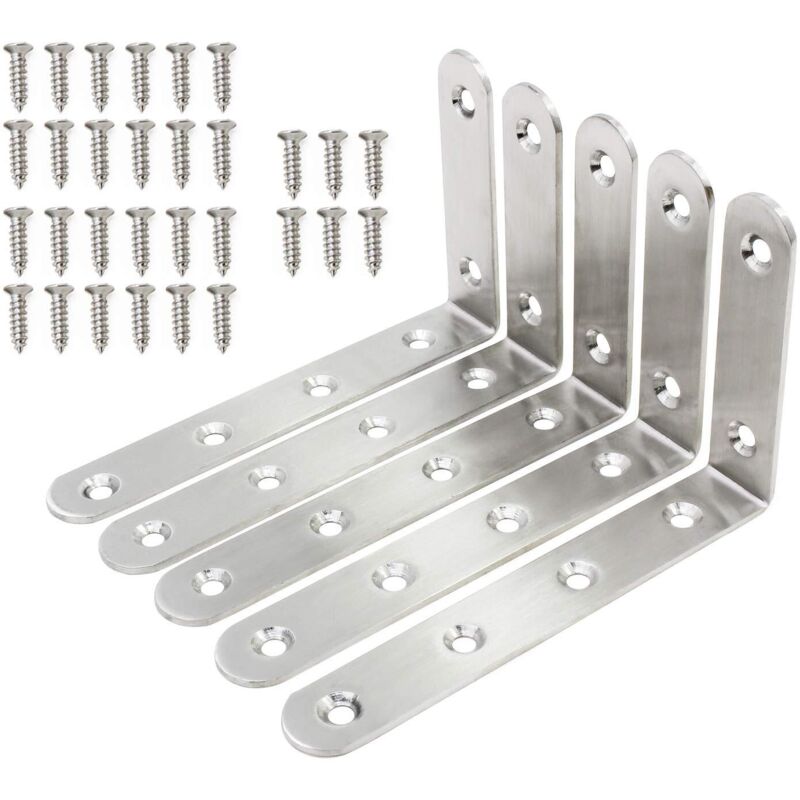 5pcs Stainless Steel Round Corner Bracket 12575mm with 6 Holes and 30 Screws.