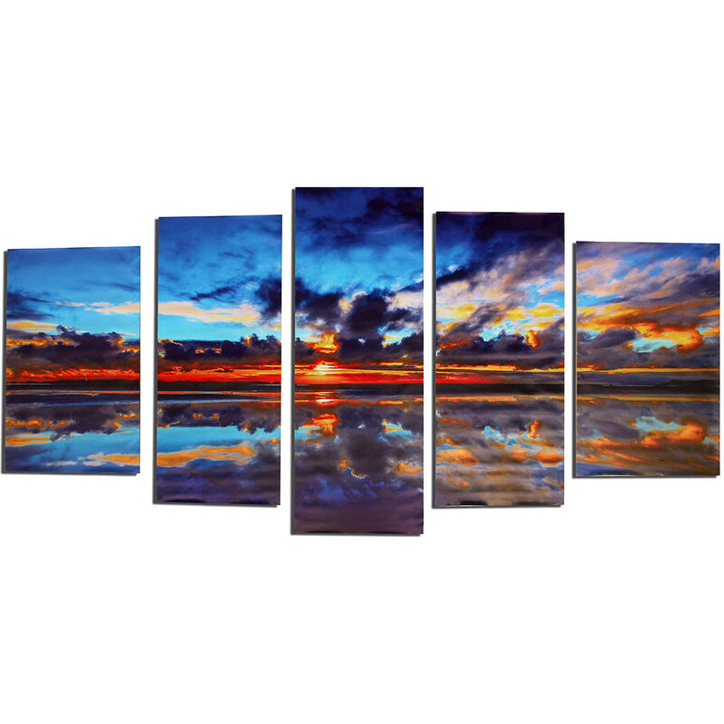 5 pezzi tela pittura canale tramonto arte casa