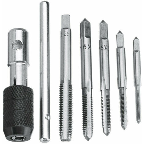 5Pcs Tarauds à Goujure Droite à Main Métrique Assortiment M3 M4 M5 M6 M8 avec 1Pc Clé Réglable, Ensemble de Taraudage à Filetage en Acier avec Tourne-à-gauche en T pour Filet Rapporté