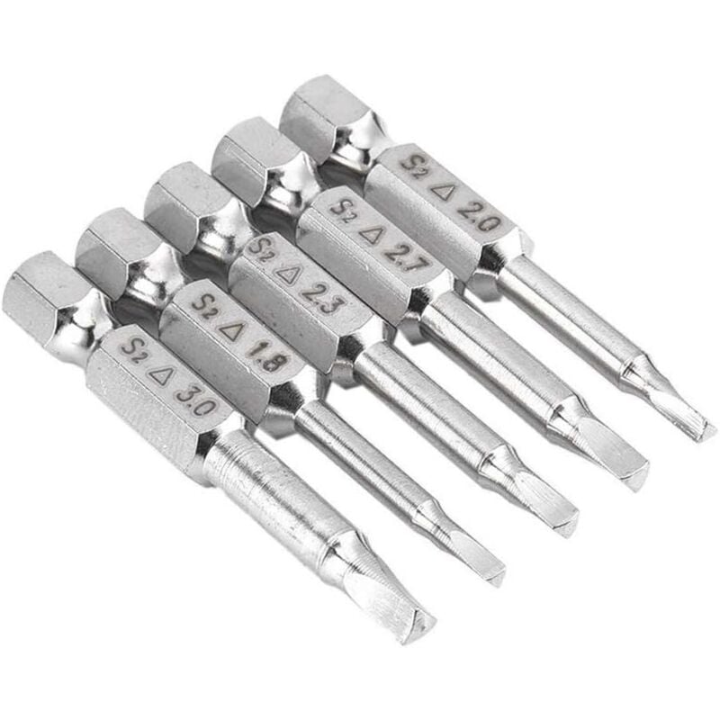 5PCS Triangle Head Magnetic Screwdriver Bits Set S2 Steel 1.8mm, 2mm, 2.3mm, 2.7mm, 3mm, 6.35mm Hex Shank, 50mm Length