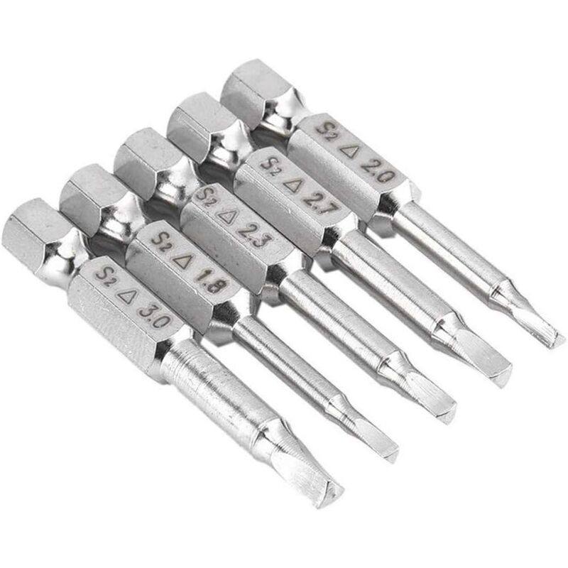 Versaillesfr - 5pcs Triangle Head Magnetic Screwdriver Bit Set S2 Steel 1.8mm 2mm 2.3mm 2.7mm 3mm 6.35mm Hex Shank 50mm Length