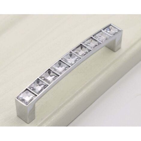(5PCS, trou distance 96mm )Poignées de tiroir en verre diamant, Poignée d'armoire en cristal strass clair Boutons de poignées pour commode armoire placard cuisine