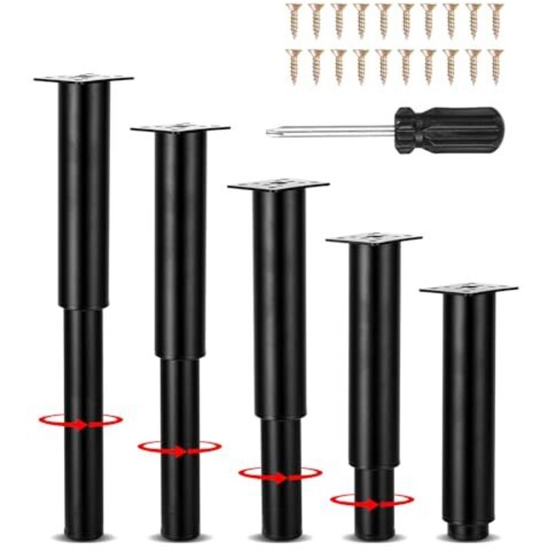 5pcs Universel Pieds de Lit Réglable,Pied Reglable pour 18-34cm avec vis et Tournevis,Pied pour Sommier Liaison Pied de Support de Lit Pieds,Pieds