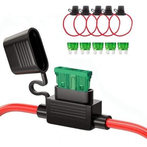 5pcs Voiture Porte Fusible Lame Enfichable Etanche avec Fil Max 32V/30A pour Camion Voiture Moyen avec Boîtier Entièrement Moulée