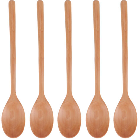 5PCS Wooden Spoon with Long Handle Soup Spoon for Barbecue Camping Party Home KitchenWood Color