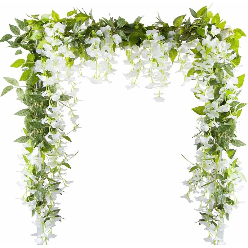 5pcsx2m Artificielle Fleurs Wisteria Vigne, Faux Glycine Fleurs Guirlande Suspendue pour Arche de Cérémonie de Mariage Décor Floral - Blanc