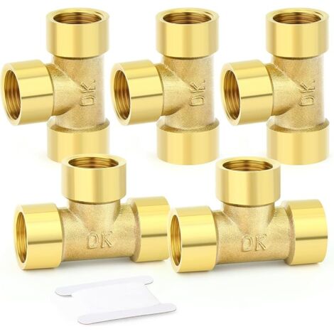 5pièces Tee en laiton raccord, 1/4" x 1/4" x 1/4" BSP raccords de tuyauterie femelle