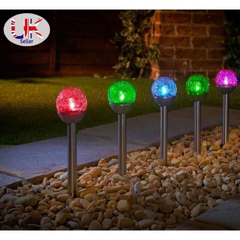 Spot On Dealz - 5pk Solar Powered Mini crackle Ball Post Light Garden Outdoor-Colour Changing led - multi colour