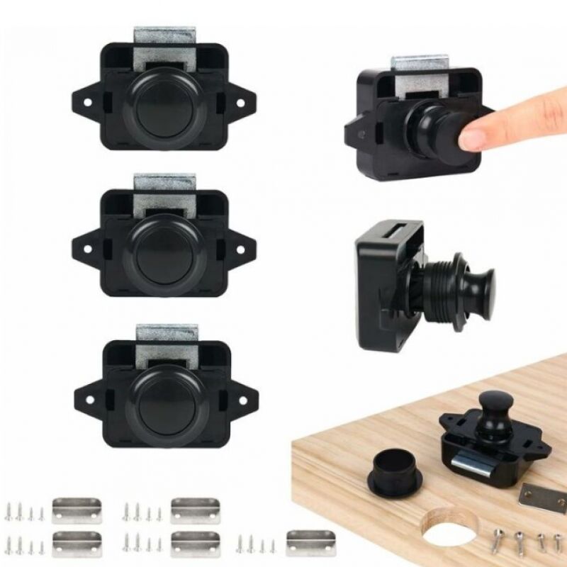 5PSC Loquet de verrouillage à bouton-poussoir, Serrures de porte sans clé pour camping-car, yacht, bateau, loquet de poignée de porte d'armoire