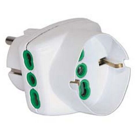 5PZ ADATTATORE TRIPLO 2 POLI + TERRA SCHUKO BIPASSO SPINA SCHUKO BIANCO bianco