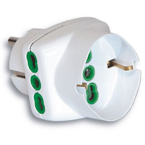 5PZ ADATTATORE TRIPLO 2P+T spina schuko/2 prese 10/16A+schuko