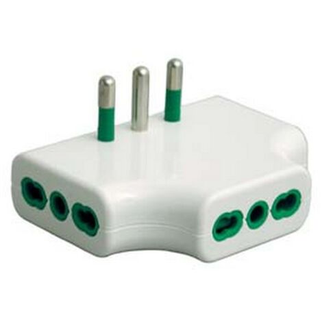 5PZ ADATTATORE TRIPLO PIATTO 2 POLI + TERRA BIPASSO BIANCO - bianco 82220