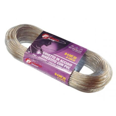 5PZ CAVETTO ACCIAIO OTTONATO RIVESTITO IN PVC TRASPARENTE - ø mm.4x mt.20