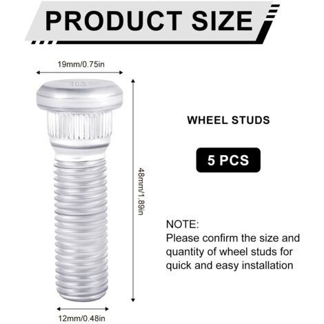 5pz M12x1.5 Bulloni per ruote, 48mm Lunghi Bulloni per ruote in acciaio Accessori per auto Compatibili con Toyota Adatto per Chevrolet per Lexus Series
