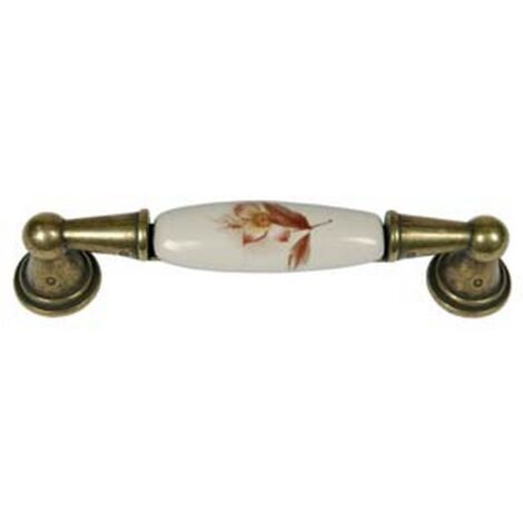 5PZ MANIGLIA PER MOBILI IN PORCELLANA MOD.M01.01 AVORIO DECORO FIORE - MM.116X17H. - INTERFORI MM.96
