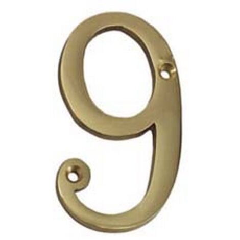 5PZ NUMERO CIVICO "9" INGLESE IN OTTONE LUCIDO