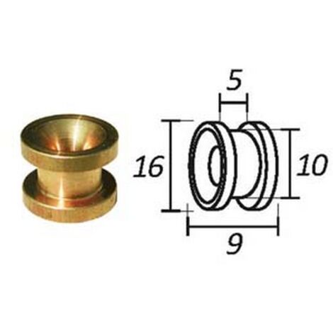5PZ PASSAFILO IN OTTONE PER TESTINE CON SEDE - ø mm.9, ø esterno mm.16