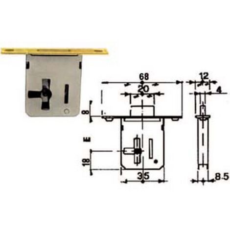 5PZ SERRATURA DA INFILARE 1 LEVA BORDO OTTONATO  - mm.40 SX