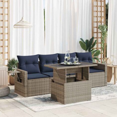 5tlg. Garten-Sofagarnitur mit Kissen Grau Poly Rattan vidaXL