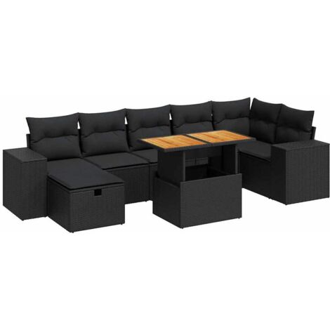 5tlg. Garten-Sofagarnitur mit Kissen Schwarz Poly Rattan Akazie vidaXL