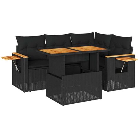 5tlg. Garten-Sofagarnitur mit Kissen Schwarz Poly Rattan Akazie vidaXL