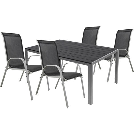 5tlg Gartenmöbel Set Alu Non-Wood 180x90cm + 4 Stapelstuhl-M726836+4xMMC330886