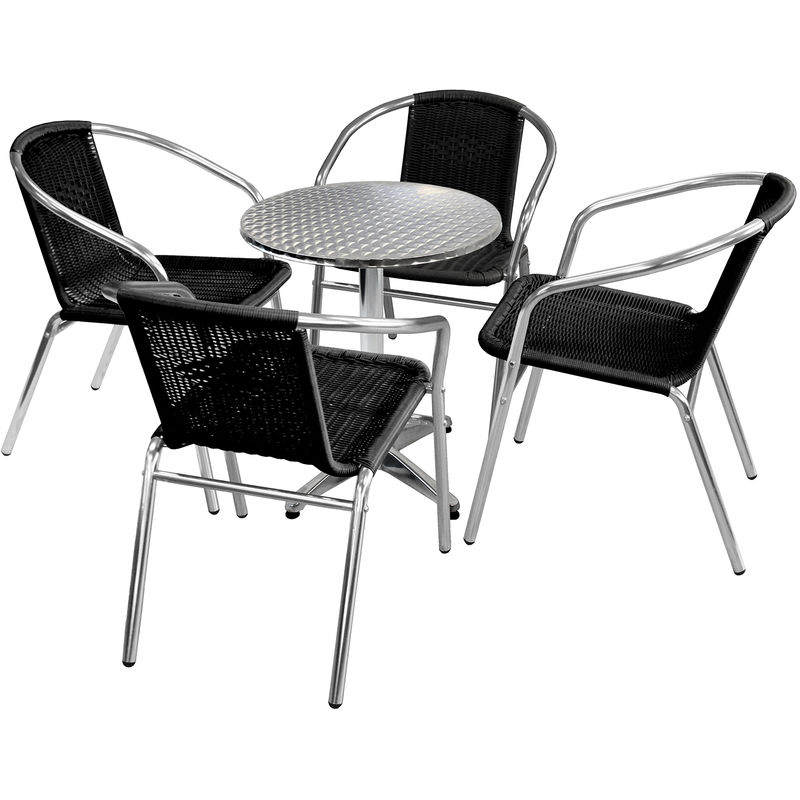 5tlg Wohaga Bistro Set Alu Bistrotisch Stehtisch O60cm Tischplatte In Schleifoptik 4 Bistrostuhle Polyrattan Schwarz Aluminium Stapelbar Mt 34d 4x39718 Mt 34d 4x79911