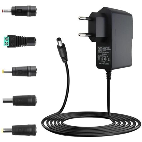 5V 2A Chargeur Universel 230, 240v 50/60Hz Transformateur d'alimentation avec 5 Embouts pour Routeur, Caméra, Bandes LED