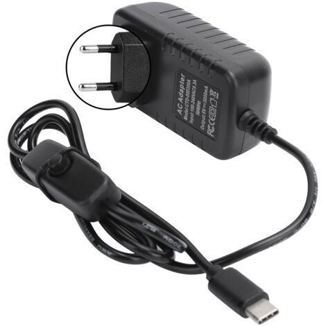 5V 3A Wechselstromnetzteil mit USB-C-Kabel für Raspberry Pi 4B - Integrierter Schalter - 100-240V (Eurostecker)