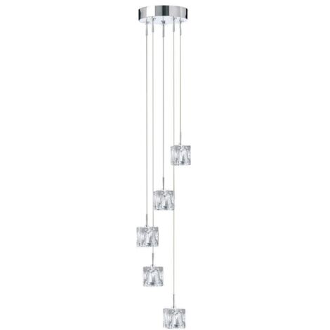 5W Ice Cube Led, 5 lampes multi-gouttes, abat-jour en verre transparent, chrome 3000K clair