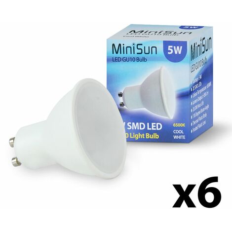 5W LED GU10 Spotlight Light Bulb 6500K Cool White - Pack of 6