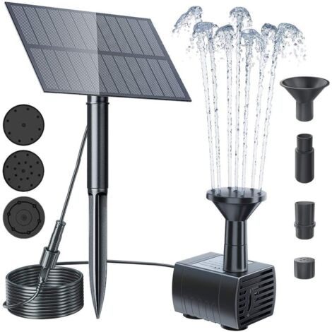 5W Outdoor Solar Fountain, Solar Pond Pump, Solar Water Pump for Fountain, Bird Bath, Pond, Swimming Pool, 3 Nozzles, 380L/H, Max. Flow: 60cm