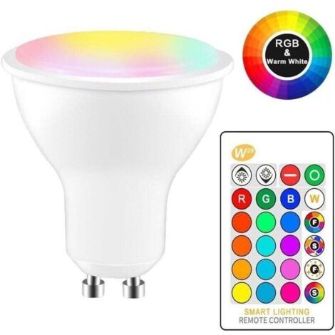5W RGBW LED Ampoule GU10 Couleur Changement d'ambiance Éclairage LED Lampe Flash Strobe Fade Mode Bar KTV Décoratif Lumières + blanc chaud (2pcs)