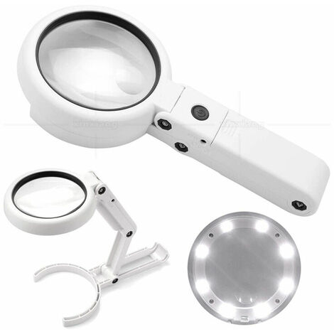5X 11X Standing Handheld Illuminated Magnifier with 8 LED Light,Reading Magnifier,Table Magnifier with Folding Stand