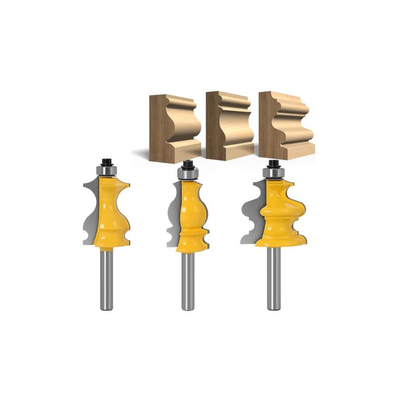 Lot de 3 Fraises à Défoncer pour Moulures Architecturales 8 mm, Mèche de Routeur pour le Travail du Bois
